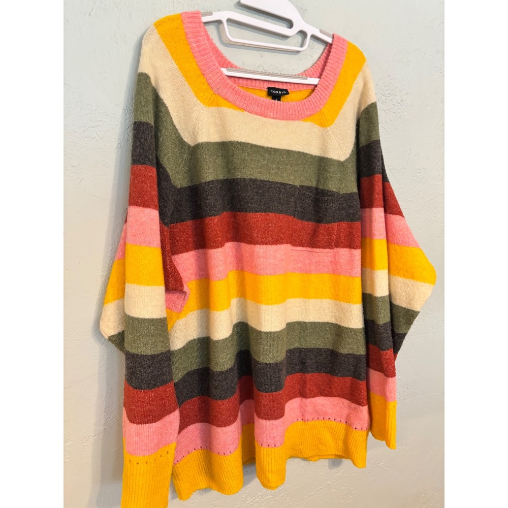 Torrid Multi Color Striped Scoop Neck Sweater Pocket Plus Size 4 - Picture 2 of 8